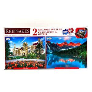 Keepsakes 2 Giftable 500-Piece JIgsaw Puzzles Casa Loma Moraine Lake Scenes New